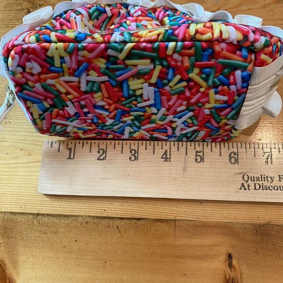 Betsy Johnson Rainbow Sprinkles Half Round Cosmetic Bag Coquette Feminine Ruffle - Picture 9 of 11
